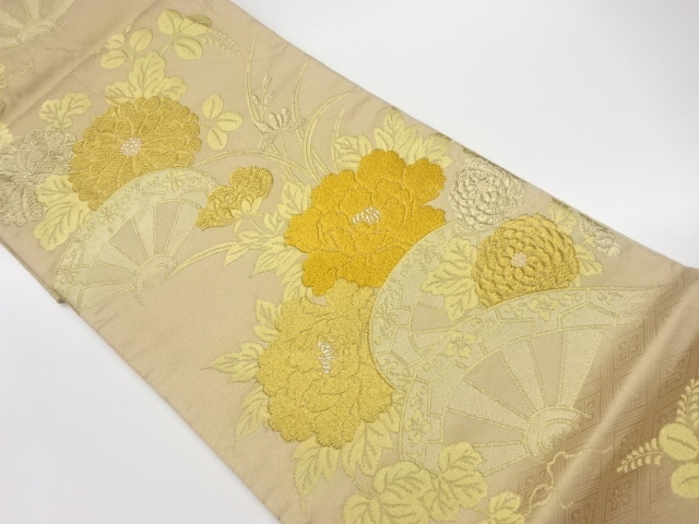 リサイクル　菊に牡丹・片輪車模様織出し袋帯